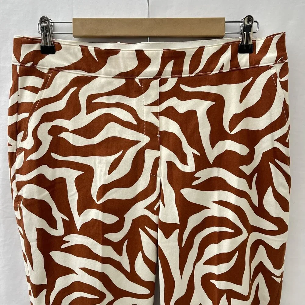 SPANX On-the-Go Ankle Slim Straight Pant Pull On Clay Zebra Stripe Brown Women L - Picture 15 of 16
